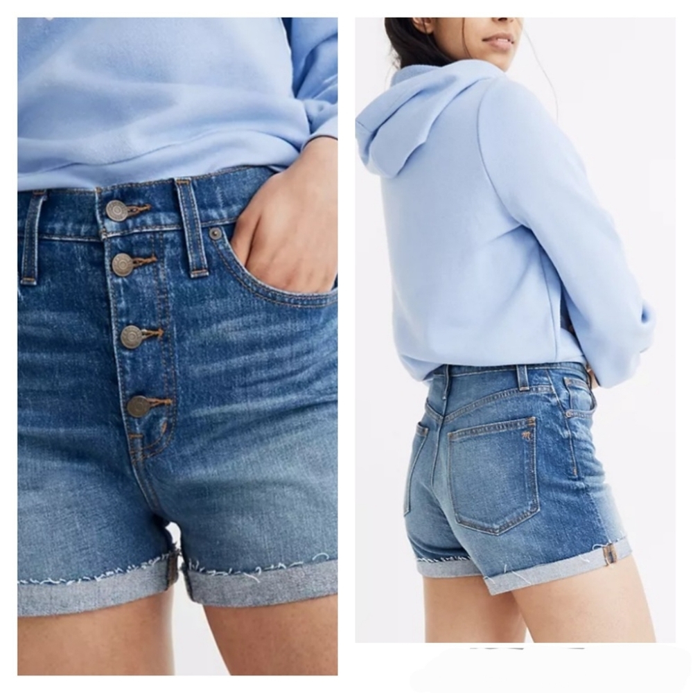 Madewell High Rise Cut Off Denim Shorts Size 25 Raw Edge Hem Blue